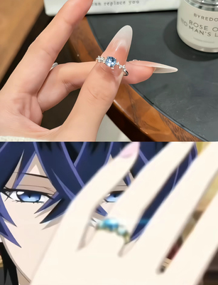 925银《轮回七次的恶役千金》周边日韩蓝水戒指环女礼物