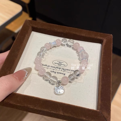 水晶手串Kitty粉晶星光白晶月光石气质百搭潮流手链女款凯蒂猫