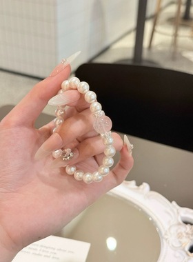天然粉水晶珍珠手链女款轻奢小众精致闺蜜礼物送女友