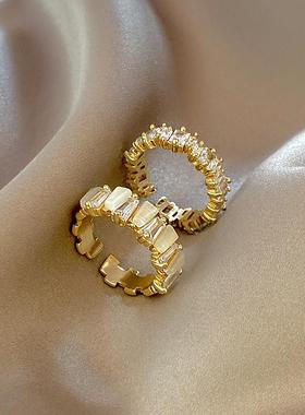 两件套~复古轻奢精致锆石猫眼石戒指女设计小众高级感开口食指环