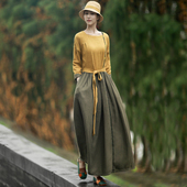 亚麻素雅连衣裙女高档秋冬新品 高端女装 中国风文艺收腰显瘦长裙子