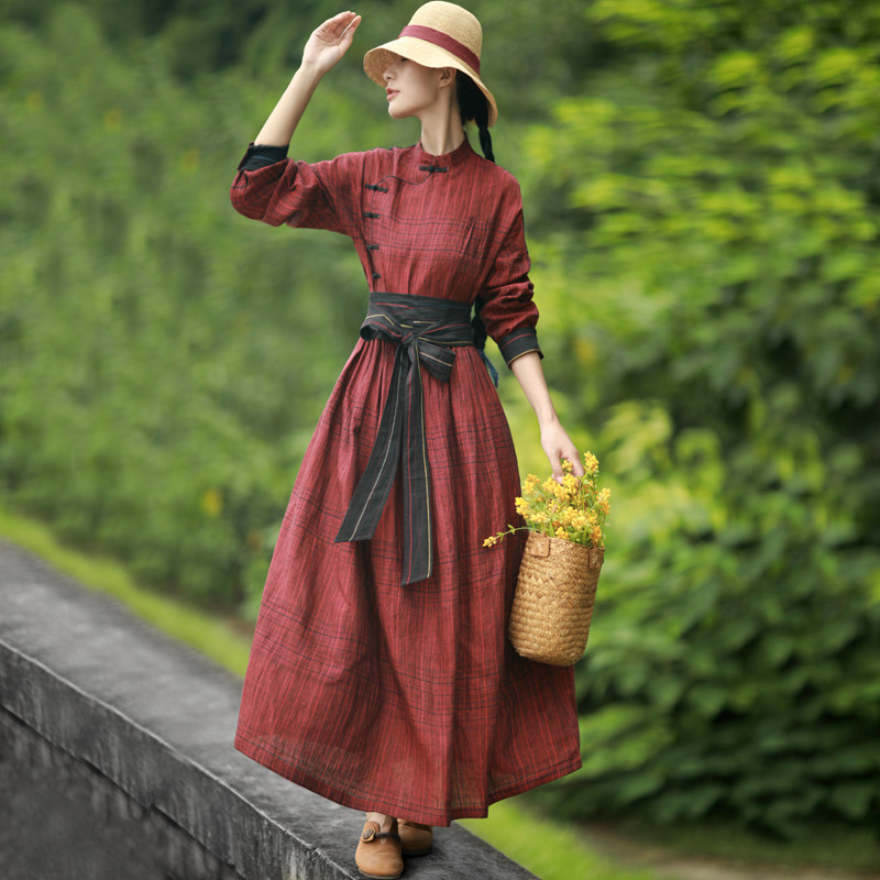 赫轩原著高档秋冬新款民族风亚麻连衣裙女收腰显瘦气质长裙打底裙,女装/女士精品,连衣裙,淘宝优惠券,粉丝福利购,淘宝优惠卷