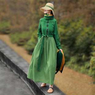 文艺复古民族风长裙 盘扣中国风亚麻连衣裙高档春季 5折捡漏 中式