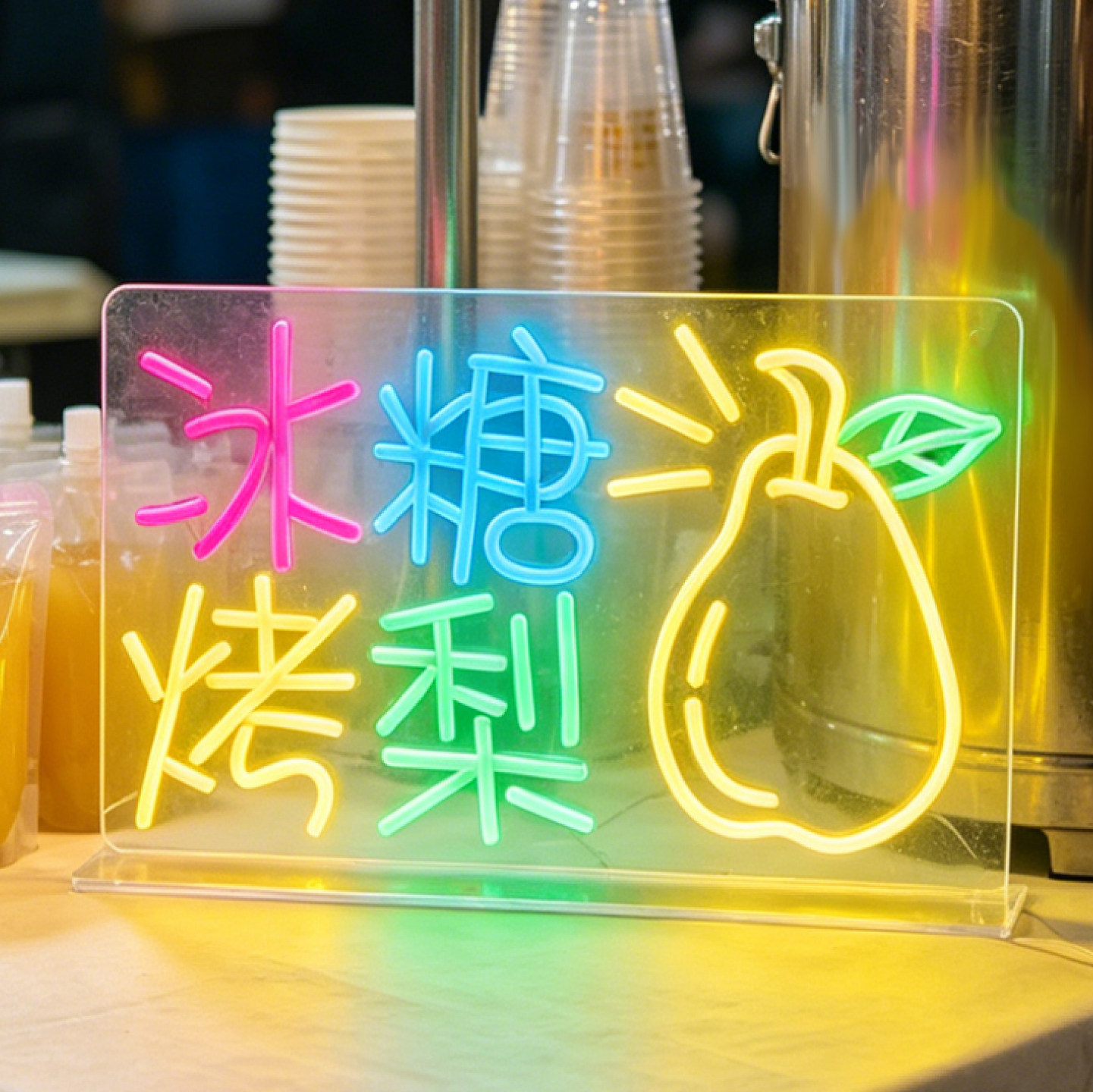 定制夜市摆摊霓虹灯果汁果切立式招牌亚克力发光字广告牌展示牌