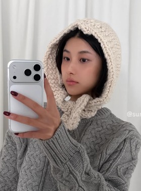 SUNSWAY纯色针织巴拉克拉法帽秋冬保暖韩系显脸小围脖帽子一体式