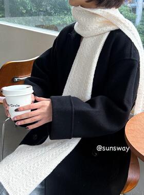 sunsway简约百搭日系秋冬围巾米白色氛围ins韩系保暖针织毛线围脖