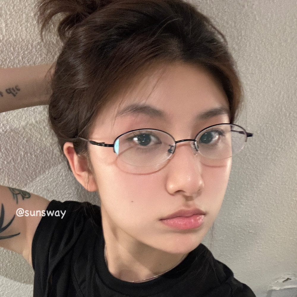 sunsway记忆金属圆形半框眼镜架可配度数超轻素颜女日韩平光镜
