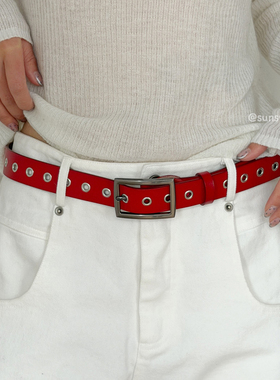 SUNSWAY二层牛皮纯色免打孔真皮皮带甜酷风简约日常百搭配饰腰带