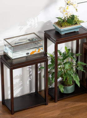 整装实木花架落地式客厅鱼缸架置物架家用室内花盆架长方形花几架