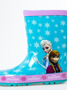新款天蓝色冰雪公主Elsa中筒雨靴女童水鞋冰雪奇缘儿童套鞋