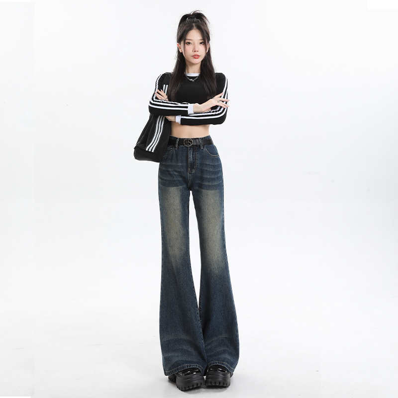 美式复古无弹微喇牛仔裤女2026新款夏季高腰显瘦辣妹风马蹄喇叭裤