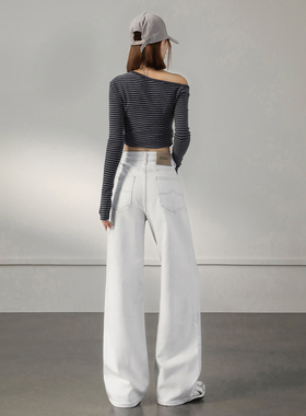 高级感宽松阔腿牛仔裤女2026夏季新款月光灰超柔高腰垂感直筒裤子