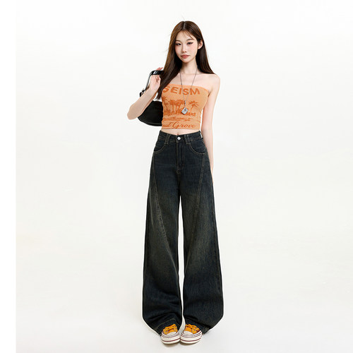 夏季高腰显瘦阔腿拖地牛仔裤女
