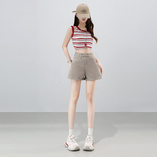美式复古高腰辣妹牛仔短裤女