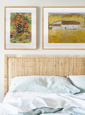 金色遐想 法式卧室装饰画床头挂画复古黄色田园风景客厅双联壁画