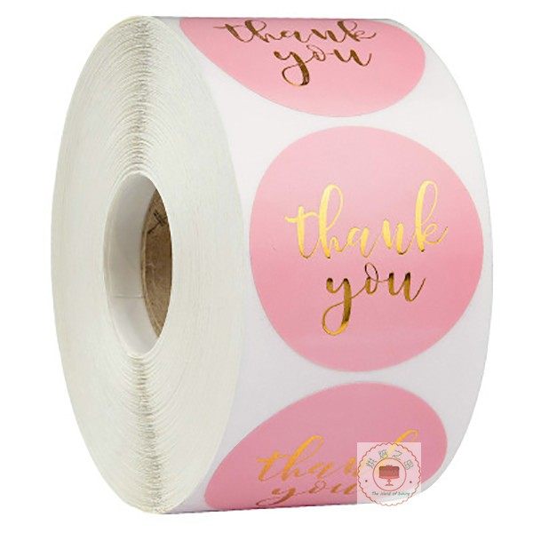 500/卷粉色烫金感谢贴纸标签 谢谢标签 烘焙装饰封口贴礼品盒装饰