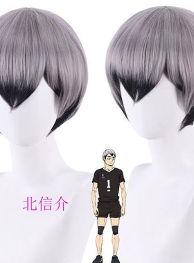 排球少年北信介cos假发仿真动漫二次元毛娘短发银灰色漫展会拍照