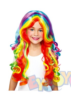 欧美儿童波浪卷发儿童彩虹假发长卷发假毛娘漫展会聚会表演出道具