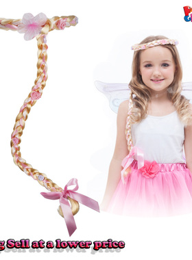 圣诞节幼儿园装扮儿童迪斯尼长发公主动漫演出辫子聚会装饰假发