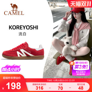 骆驼板鞋女新款红色平底鞋子时尚复古休闲鞋T头鞋百搭德训鞋女鞋