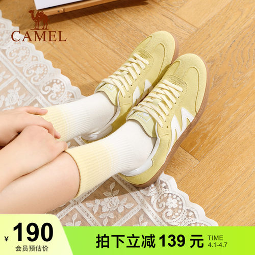 骆驼复古板T头鞋平底小白鞋女