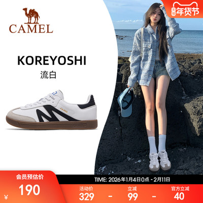 骆驼复古板T头鞋平底小白鞋女