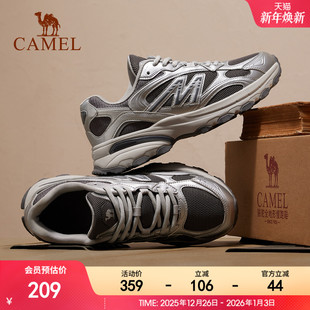 运动鞋 黑色复古防滑轻质耐磨休闲老爹鞋 男2025新款 骆驼光波慢跑鞋