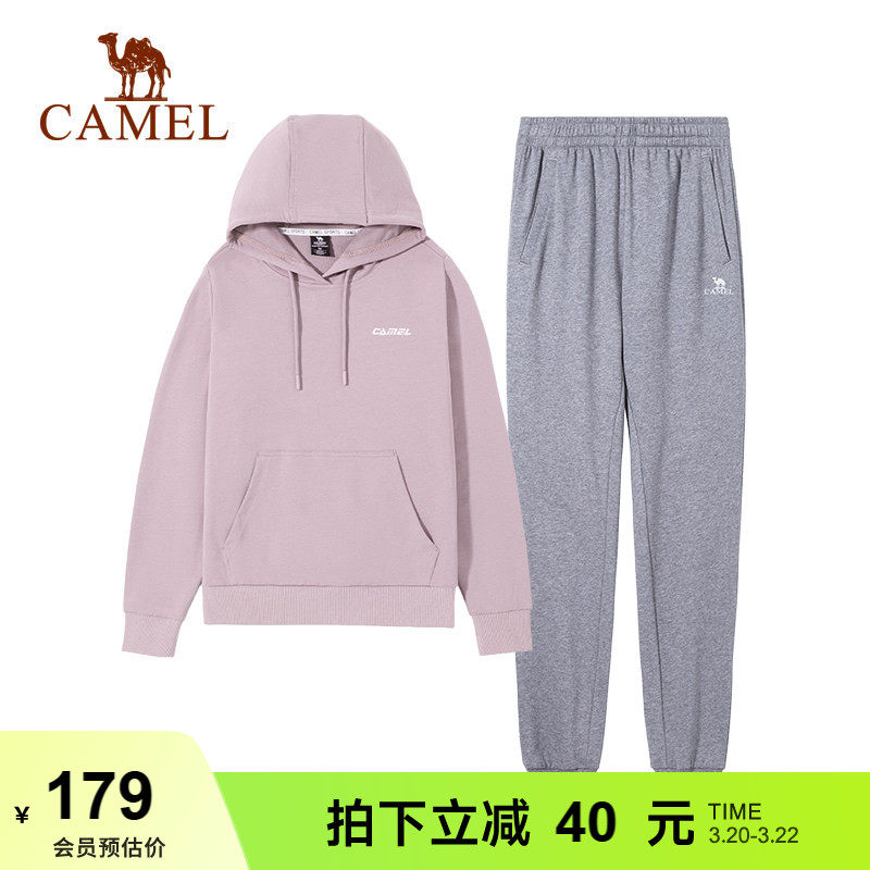 骆驼运动套装女士2026春季纯色套头衫卫衣长裤卫裤休闲跑步两件套