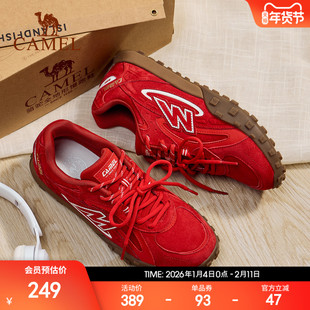 骆驼山川板鞋女2026新款红色百搭复古休闲鞋防滑舒适运动鞋德训鞋