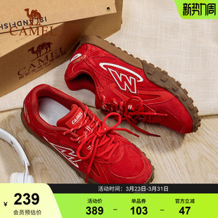 德训鞋 骆驼山川板鞋 防滑舒适运动鞋 红色百搭复古休闲鞋 女2026新款