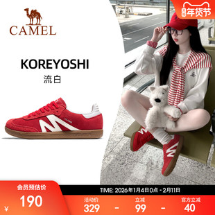 骆驼板鞋女款新款平底小白鞋时尚复古休闲鞋T头鞋百搭德训鞋女鞋