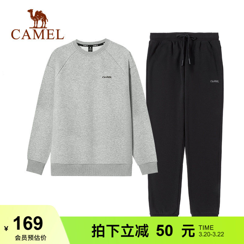 骆驼运动服套装男女情侣款薄款套头衫卫衣长裤卫裤休闲跑步两件套