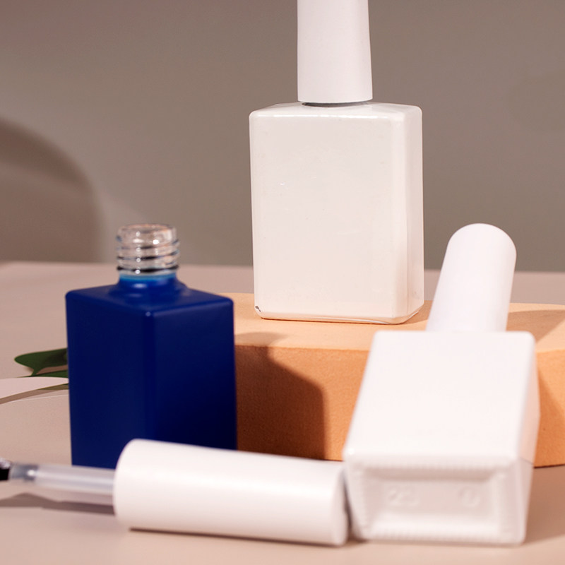 12方形避光玻璃指甲油空瓶蓝色白色美甲专用甲油胶高档带刷补漆