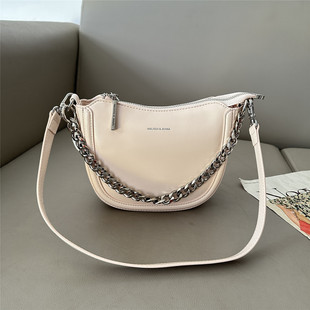2026春季新款小众时尚银色链条马鞍包时髦洋气半圆百搭单肩斜挎包