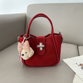 MEATEA红色锁扣手提包女轻奢小众菜篮子包高级感2026复古潮女包包