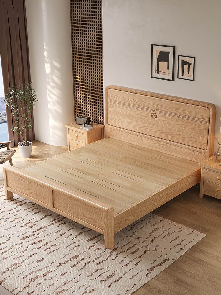 斯堪的纳维亚灰实木床现代简单双人主卧室大床1。81.5米单高箱储