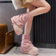 粉红色裤 管靴厚底增高8CM甜美雪地靴加绒保暖松糕短筒毛毛靴子女