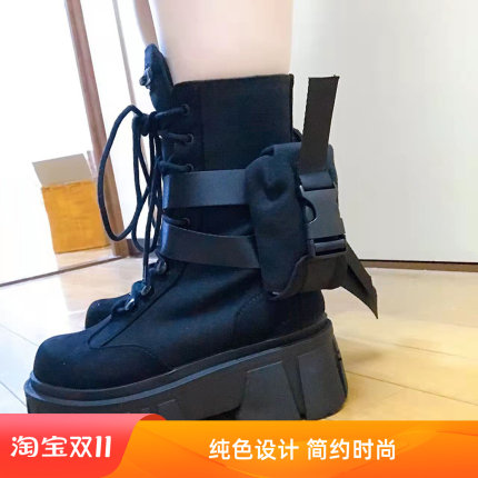 磨砂真皮工装马丁靴子新款显瘦松糕厚底7cm中筒靴小众增高短靴女