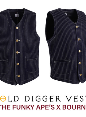 BournX放客猩人 GOLD DIGGER淘金靛蓝双染/本白双色牛仔背心马甲