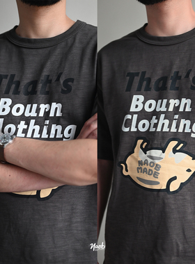 Bourn 定纺精梳竹节长绒纯棉反猪图案阿美咔叽复古圆领短袖T 25ss