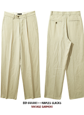 NAOB 男士高腰宽松人造丝条纹意式休闲正装裤西裤Naples Slacks