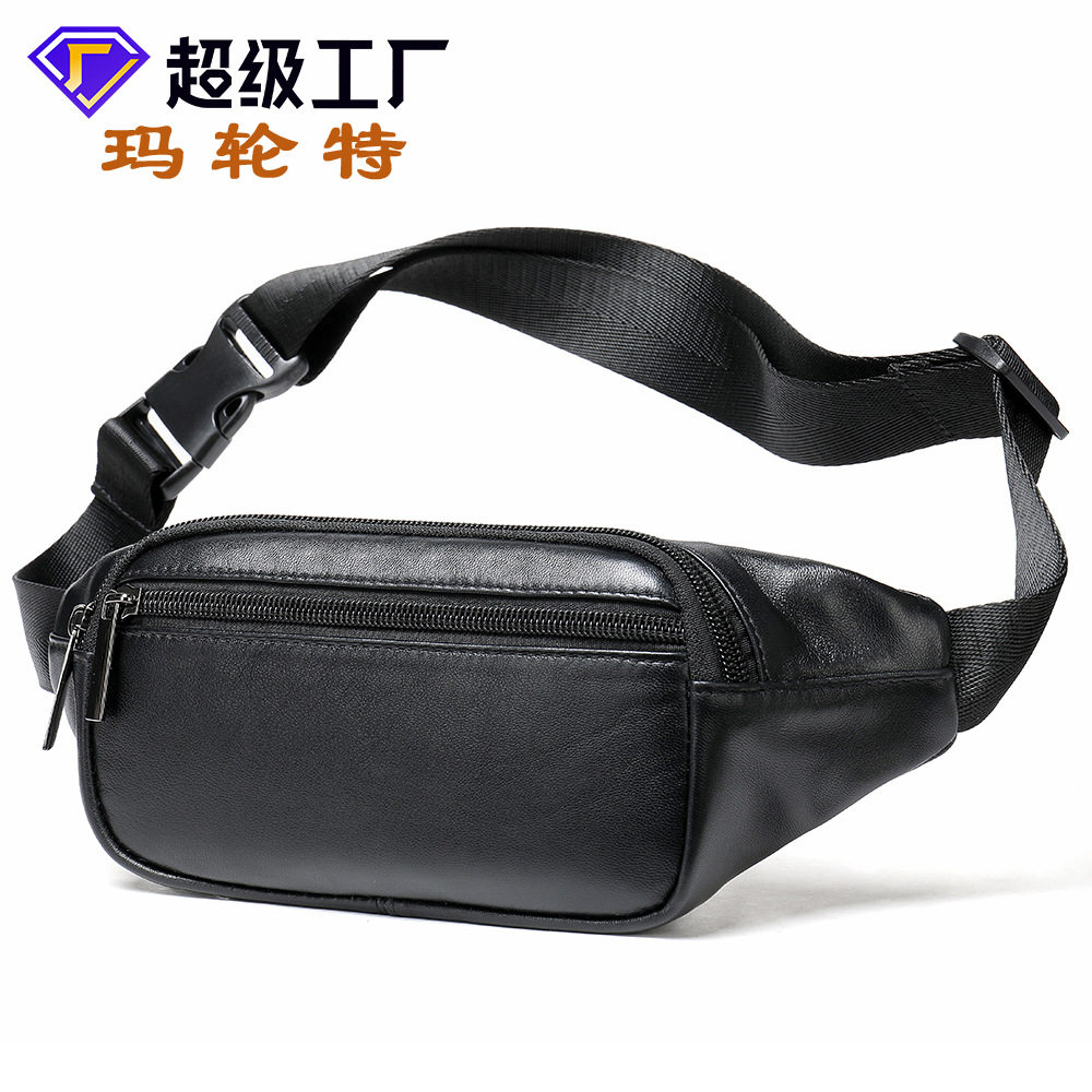 新款男士真皮腰包时尚百搭羊皮防水挎包男款胸前包多功能斜跨