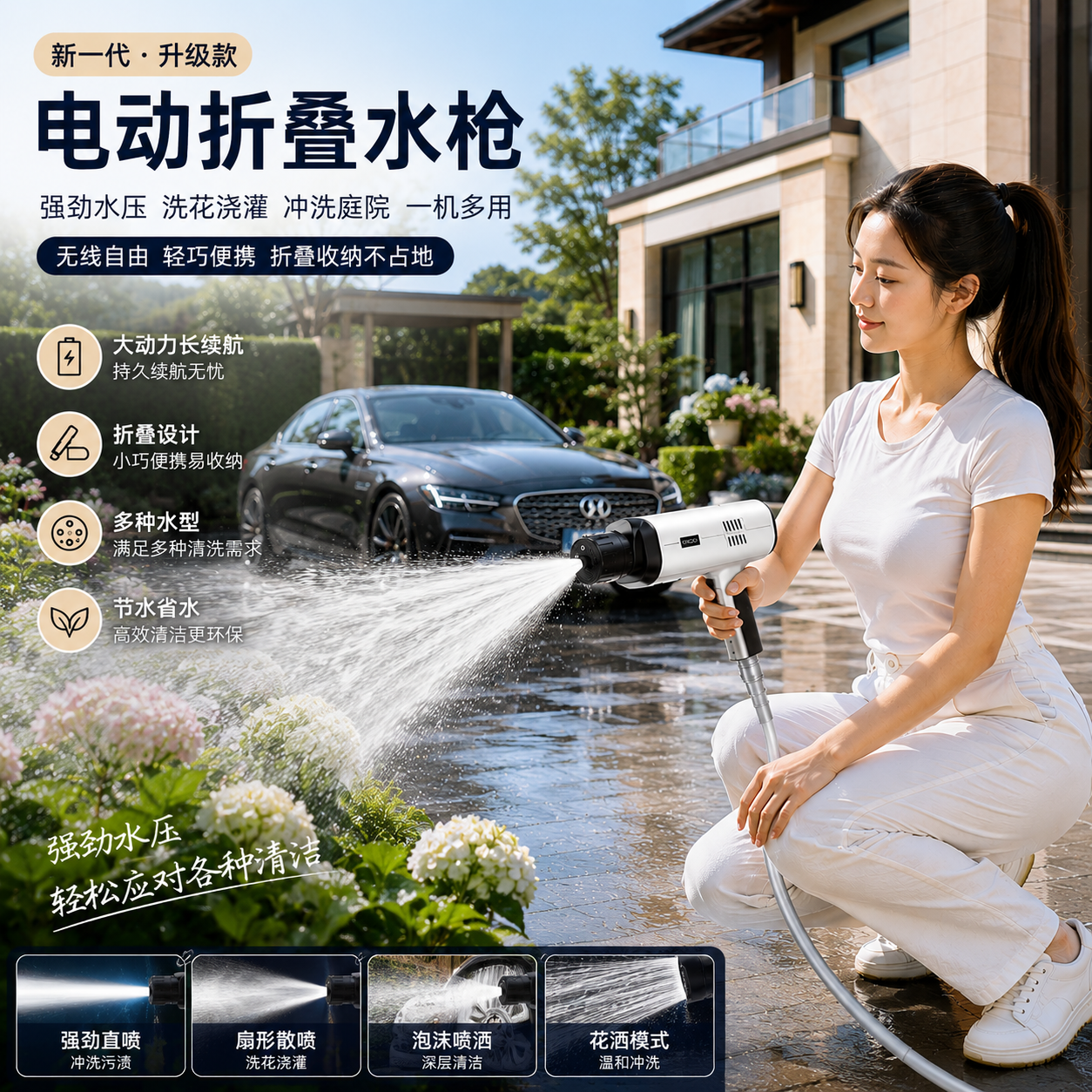 劲捷无线锂电强增压洗车水枪神器