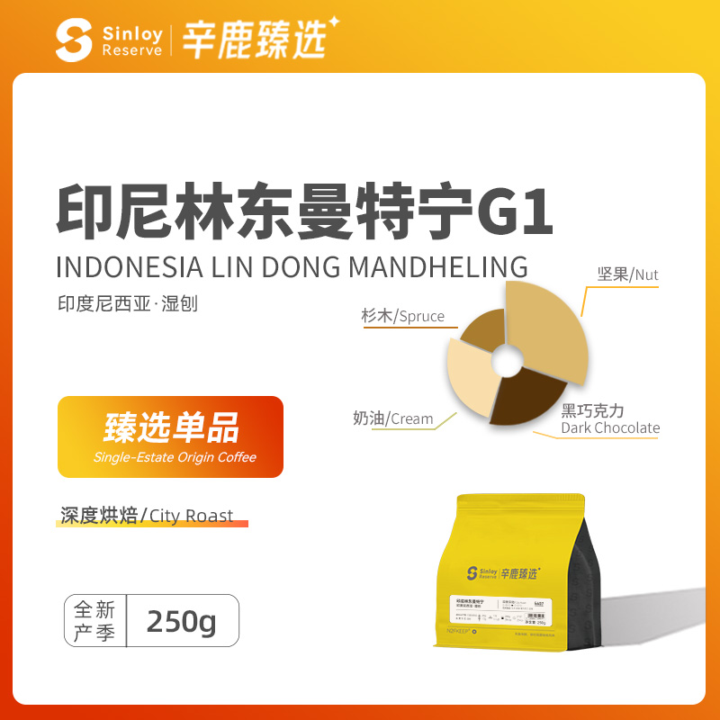 SinloyReserve 精品咖啡豆 印尼林东曼特宁G1 进口单品可现磨250g