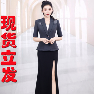 夜场公主DJ服务员长裙开叉制服短袖瘦身酒店迎宾足浴店技师工作服