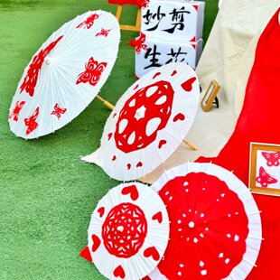 幼儿园手工非遗剪纸折纸环创材料大厅走廊美工区布景材料白色纸伞