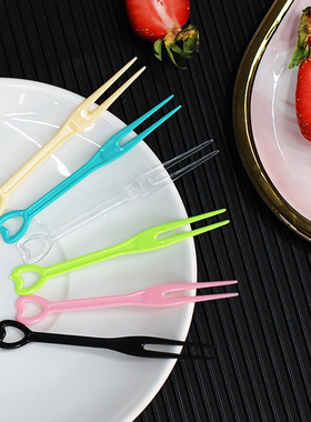 一次性水果叉单独立包装心形透明水晶可爱蛋糕甜品塑料小叉子果签