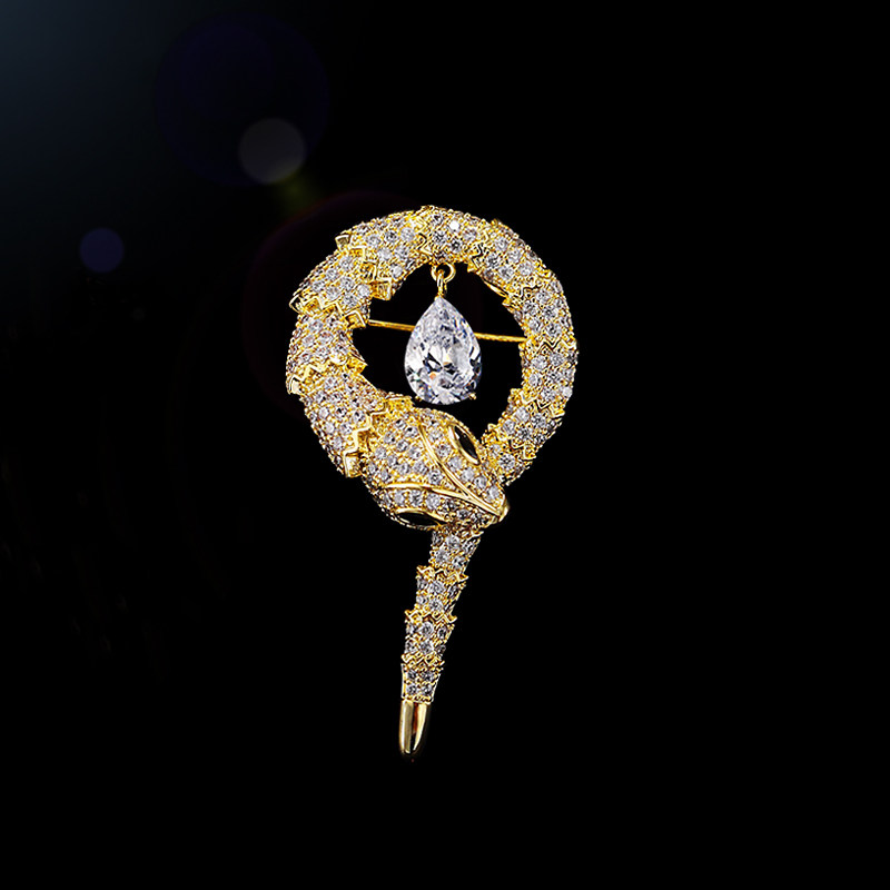 奢华锆石蛇形胸针女高端精致时尚西装胸花真金电镀设计感大衣别针