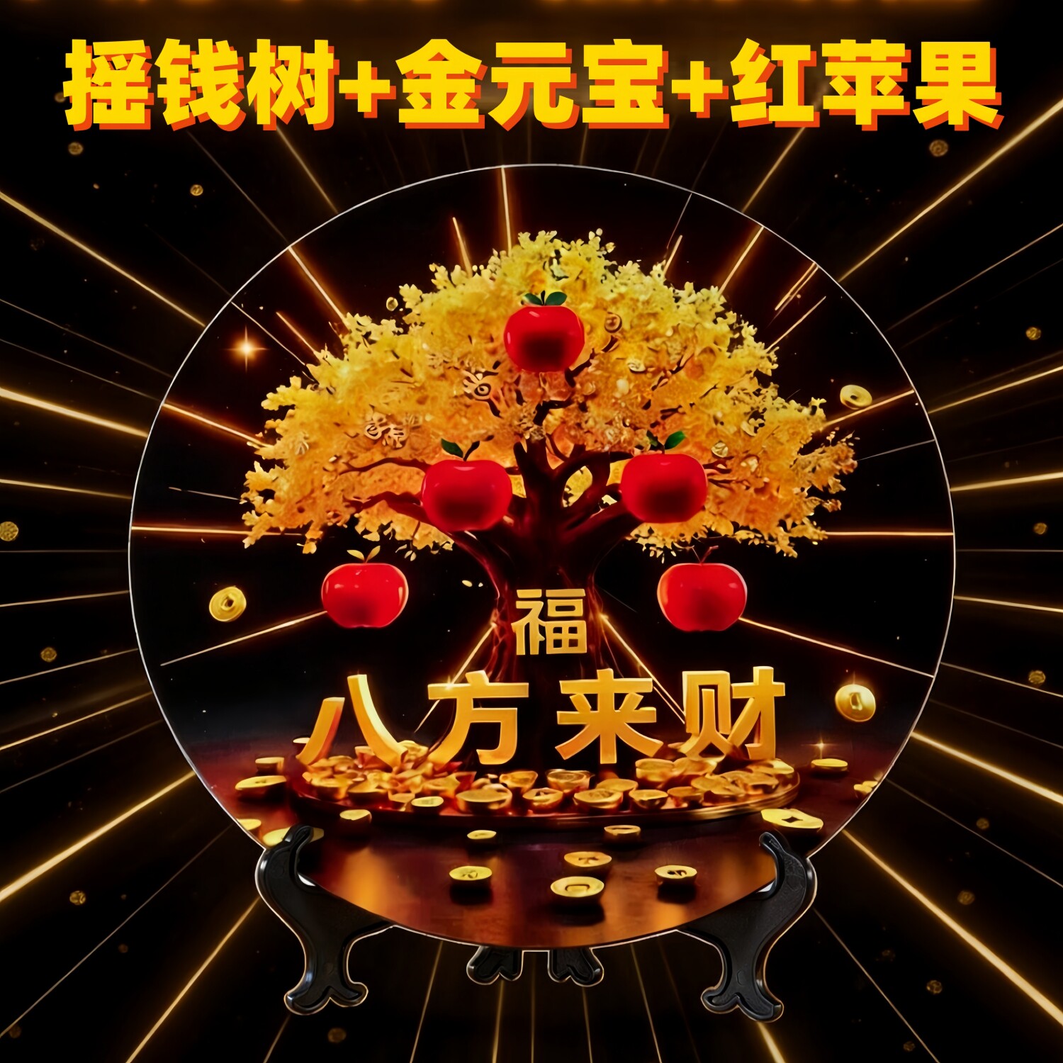 八方来财摇钱树装饰画摆件红苹果图片