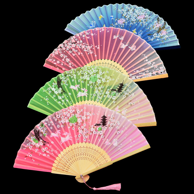 扇子夏古风折扇儿童汉服中国风旗袍仙气复古典舞蹈扇随身小折叠扇_虎窝淘